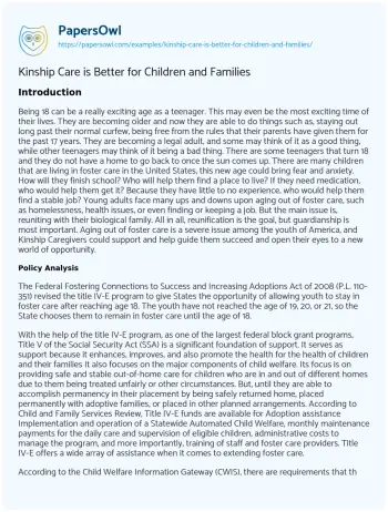 Essay on Foster Care Policies and Transitioning to Independence