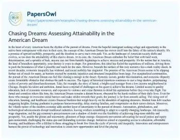 Essay on Chasing Dreams: Assessing Attainability in the American Dream