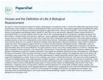 Essay on Viruses and the Definition of Life: a Biological Reassessment