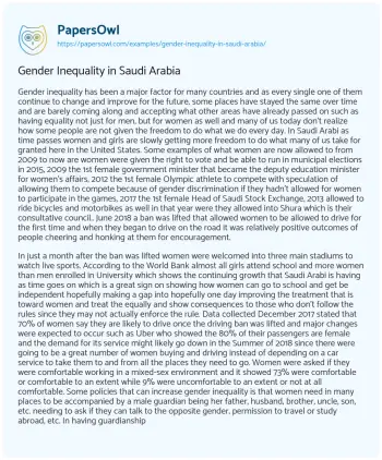 Essay on Gender Inequality in Saudi Arabia