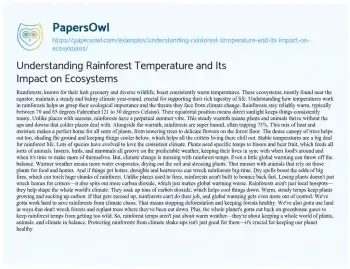 Essay on Understanding Rainforest Temperature and its Impact on Ecosystems