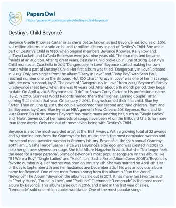 Essay on Destiny’s Child Beyoncé