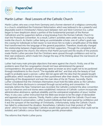 Essay on Martin Luther – Real Lessons of the Catholic Church