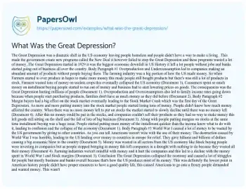 Essay on What was the Great Depression?