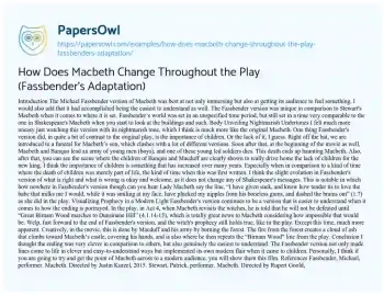 Essay on How does Macbeth Change Throughout the Play (Fassbender’s Adaptation)