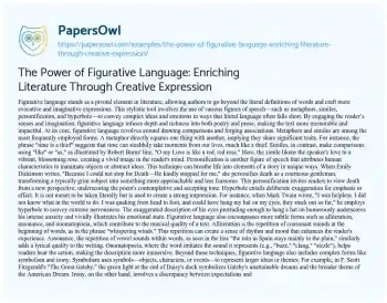 Essay on The Power of Figurative Language: Enriching Literature through Creative Expression