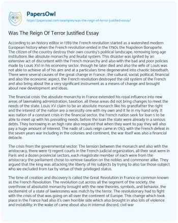 Essay on Was the Reign of Terror Justified Essay