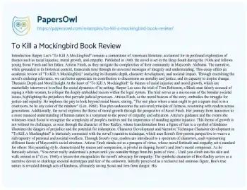 Essay on To Kill a Mockingbird Book Review