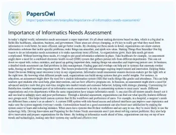 Essay on Importance of Informatics Needs Assessment