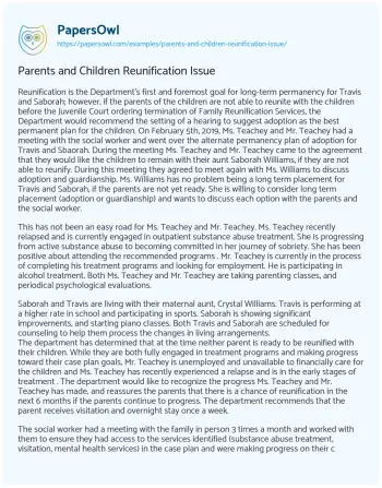 Essay on Parents and Children Reunification Issue