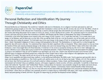 Essay on Personal Reflection and Identification: my Journey through Christianity and Ethics