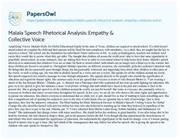 Essay on Malala Speech Rhetorical Analysis: Empathy & Collective Voice