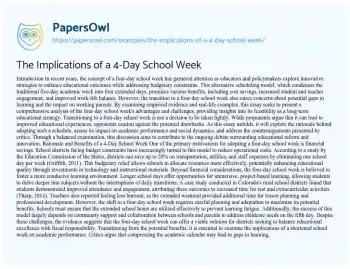 Essay on The Implications of a 4-Day School Week