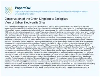 Essay on Conservation of the Green Kingdom: a Biologist’s View of Urban Biodiversity Sites