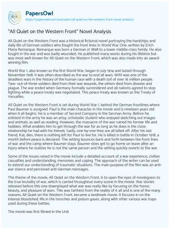 Essay on “All Quiet on the Western Front” Novel Analysis