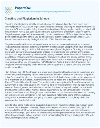 Essay on Cheating and Plagiarism in Schools