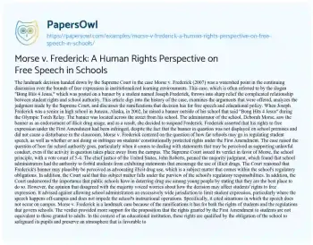 Essay on Morse V. Frederick: a Human Rights Perspective on Free Speech in Schools