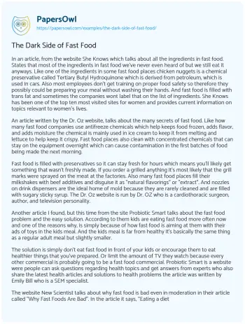 Essay on The Dark Side of Fast Food