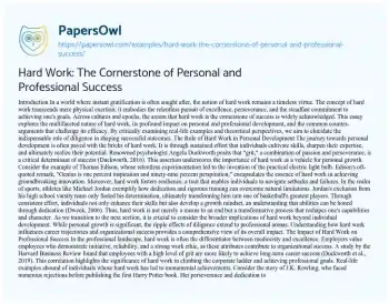 Essay on Hard Work: the Cornerstone of Personal and Professional Success