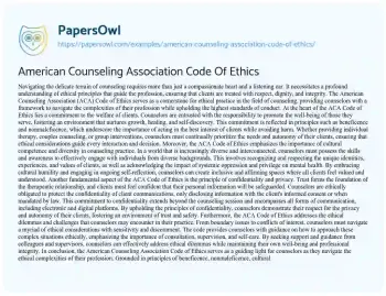 Essay on American Counseling Association Code of Ethics