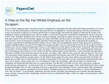 Essay on A View on the Rip Van Winkle Emphasis on the Escapism