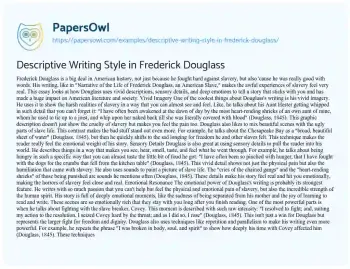 Essay on Descriptive Writing Style in Frederick Douglass