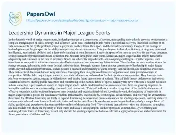 Essay on Leadership Dynamics in Major League Sports