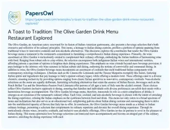 Essay on A Toast to Tradition: the Olive Garden Drink Menu Restaurant Explored