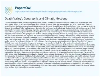 Essay on Death Valley’s Geographic and Climatic Mystique