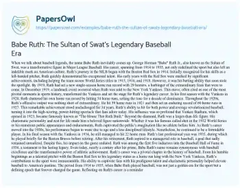 Essay on Babe Ruth: the Sultan of Swat’s Legendary Baseball Era