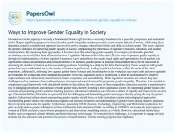 Essay on Ways to Improve Gender Equality in Society