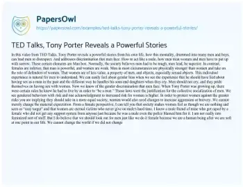 Essay on TED Talks, Tony Porter Reveals a Powerful Stories