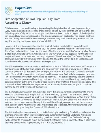 Essay on Film Adaptation of Two Popular Fairy Tales According to Disney