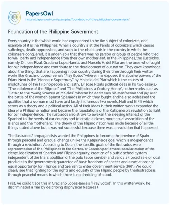 Essay on Foundation of the Philippine Government