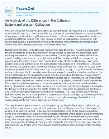 Essay on An Analysis of the Differences in the Culture of Eastern and Western Civilization