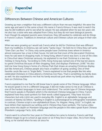 Essay on Differences between Chinese and American Cultures