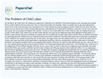 Essay on The Problem of Child Labor