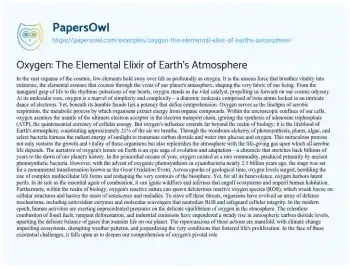 Essay on Oxygen: the Elemental Elixir of Earth’s Atmosphere