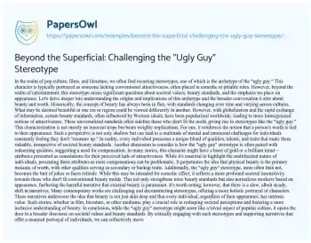 Essay on Beyond the Superficial: Challenging the “Ugly Guy” Stereotype