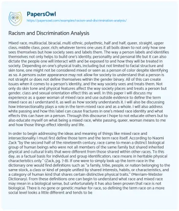 Essay on Racism and Discrimination Analysis