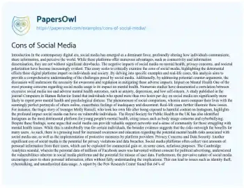 Essay on Cons of Social Media