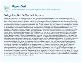Essay on College May not be Worth it Anymore