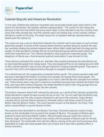 Essay on Colonial Boycott and American Revolution