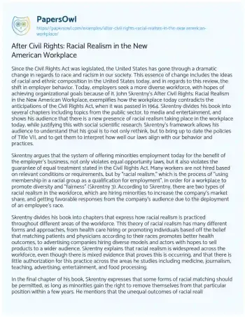 Essay on After Civil Rights: Racial Realism in the New American Workplace