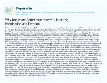 Essay on Why Books are Better than Movies? Unlocking Imagination and Emotion