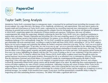 Essay on Taylor Swift: Song Analysis