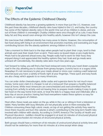 Essay on The Effects of the Epidemic Childhood Obesity