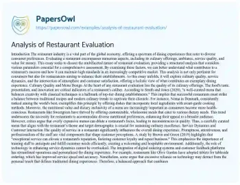 Essay on Analysis of Restaurant Evaluation