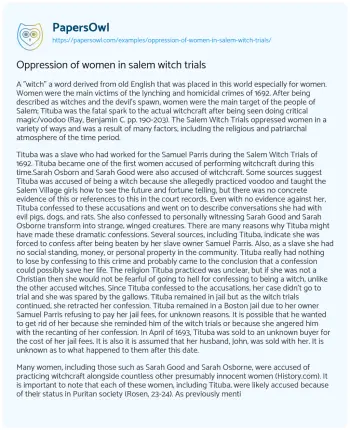 Essay on The Salem Witch Trials and the Oppression of Women