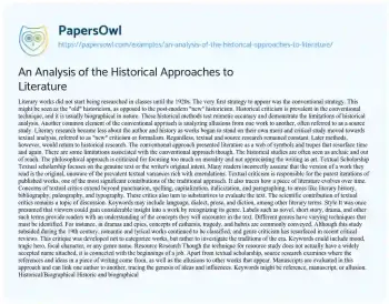 Essay on An Analysis of the Historical Approaches to Literature